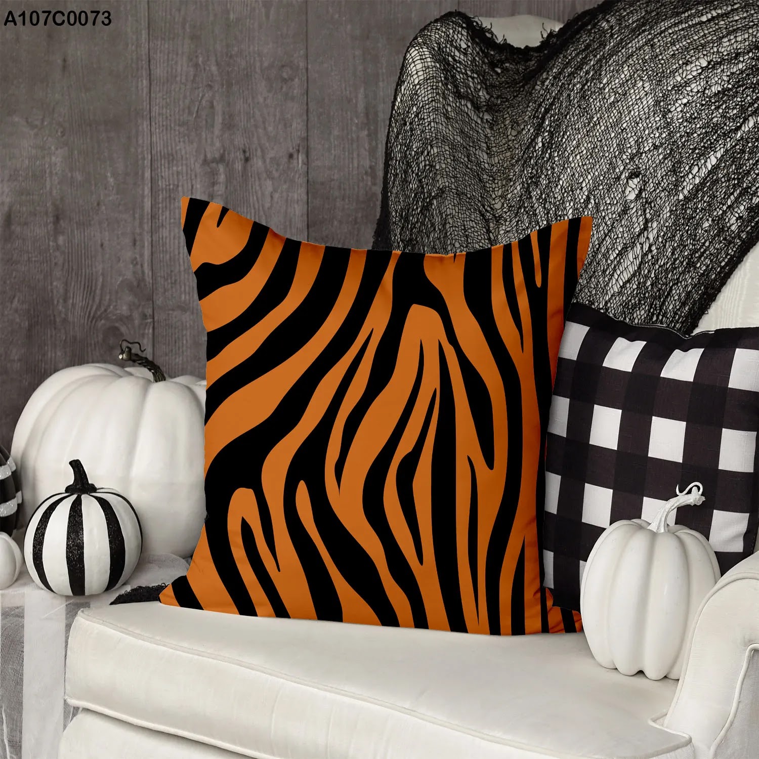 Light brown pillow case striped with black