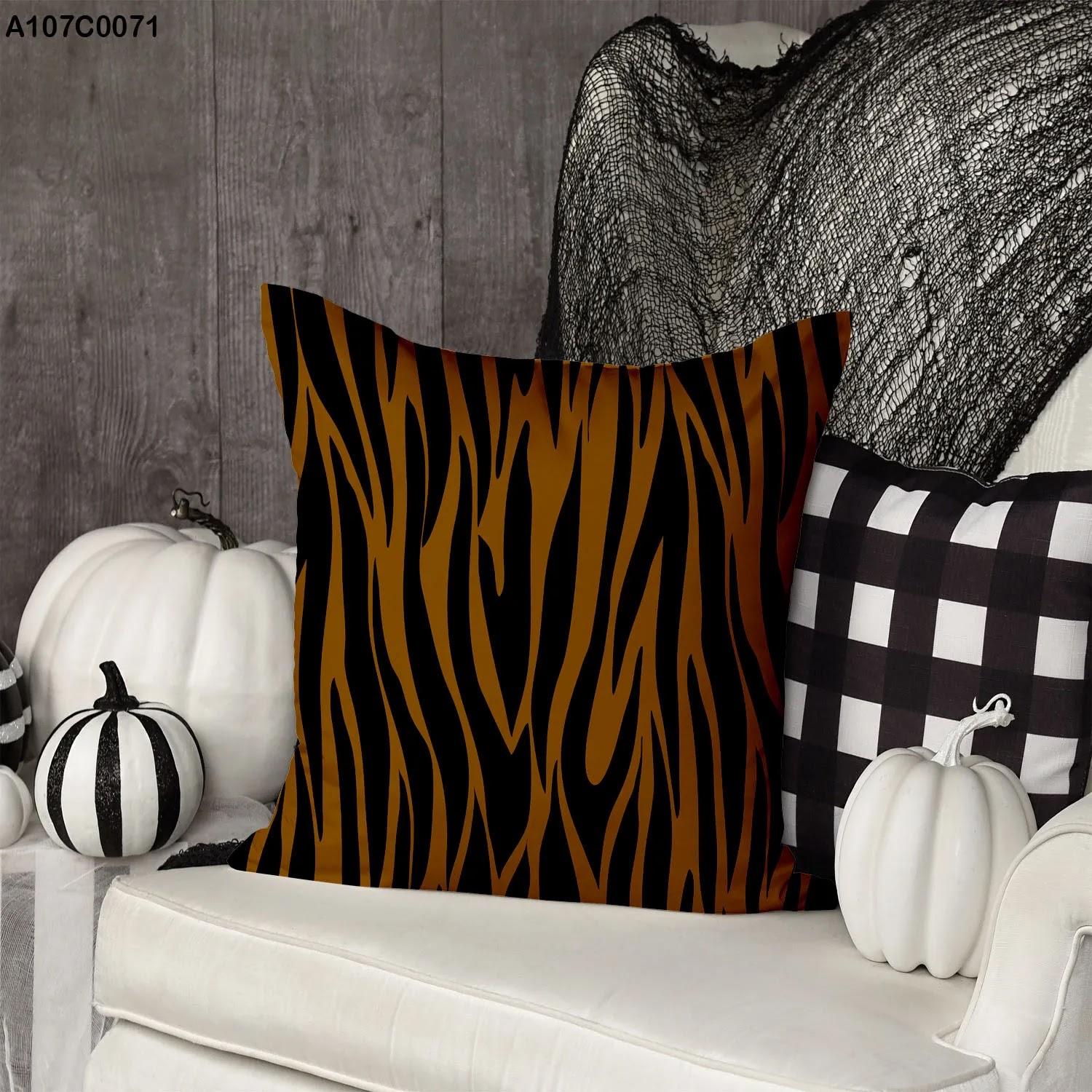 Pillow case with brown & black tiger skin pattern