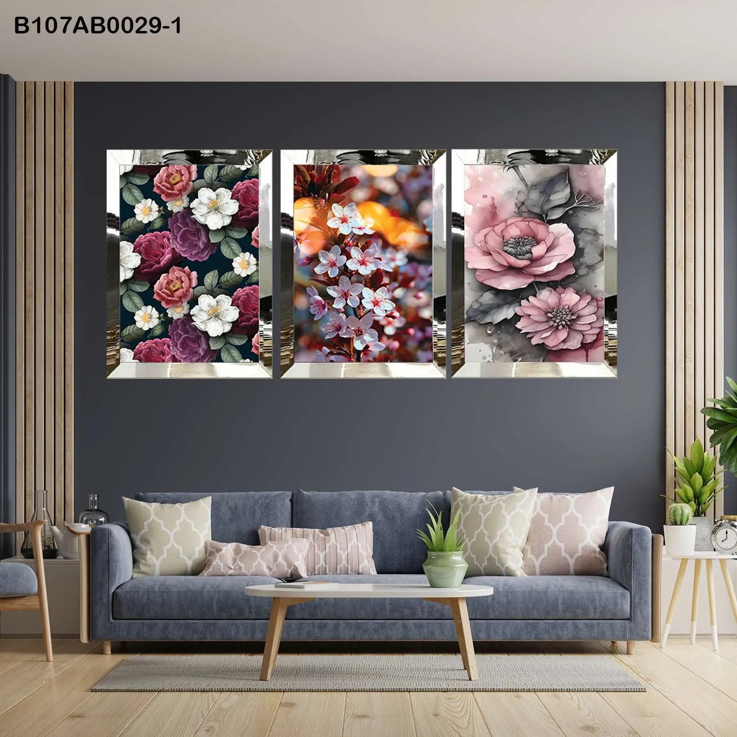 لوحات جدارية ثلاث قطع مع إطار بلكسي عاكس