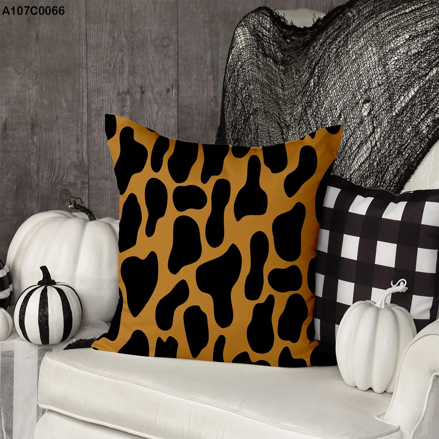 Pillow case with black & brown cow leather pattern