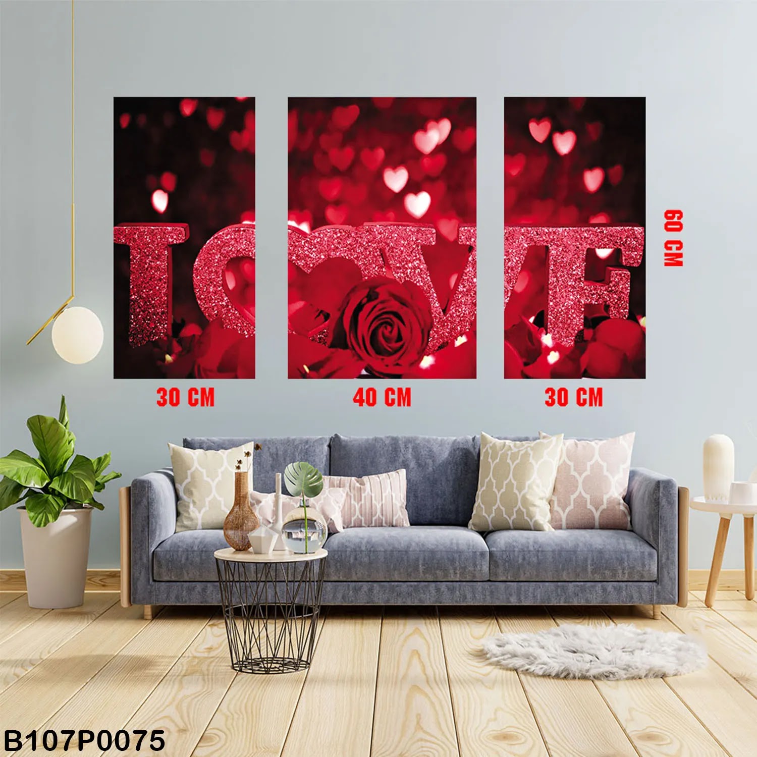 Triptych panel with LOVE word and red juri