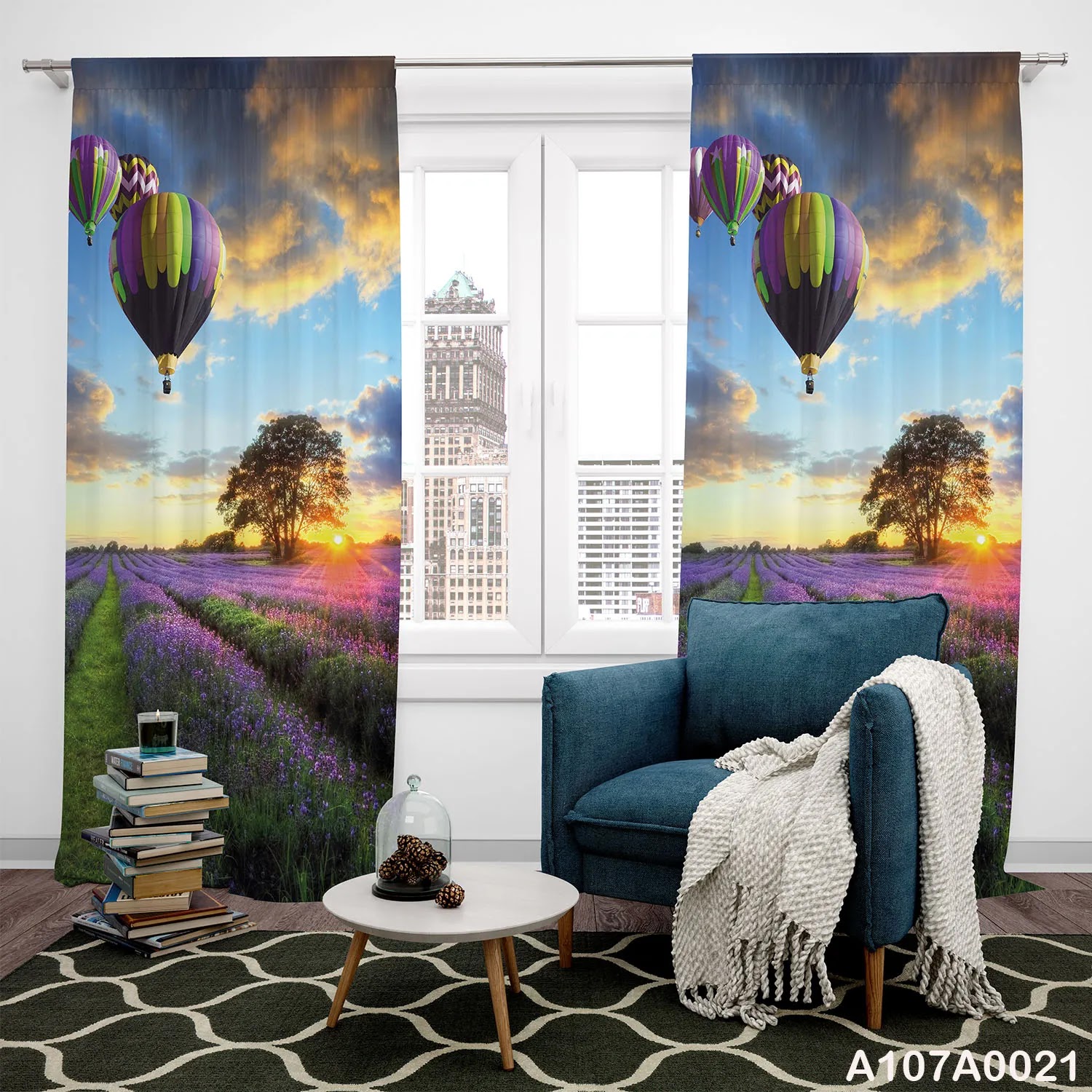 Curtains with sunset and Balloon view