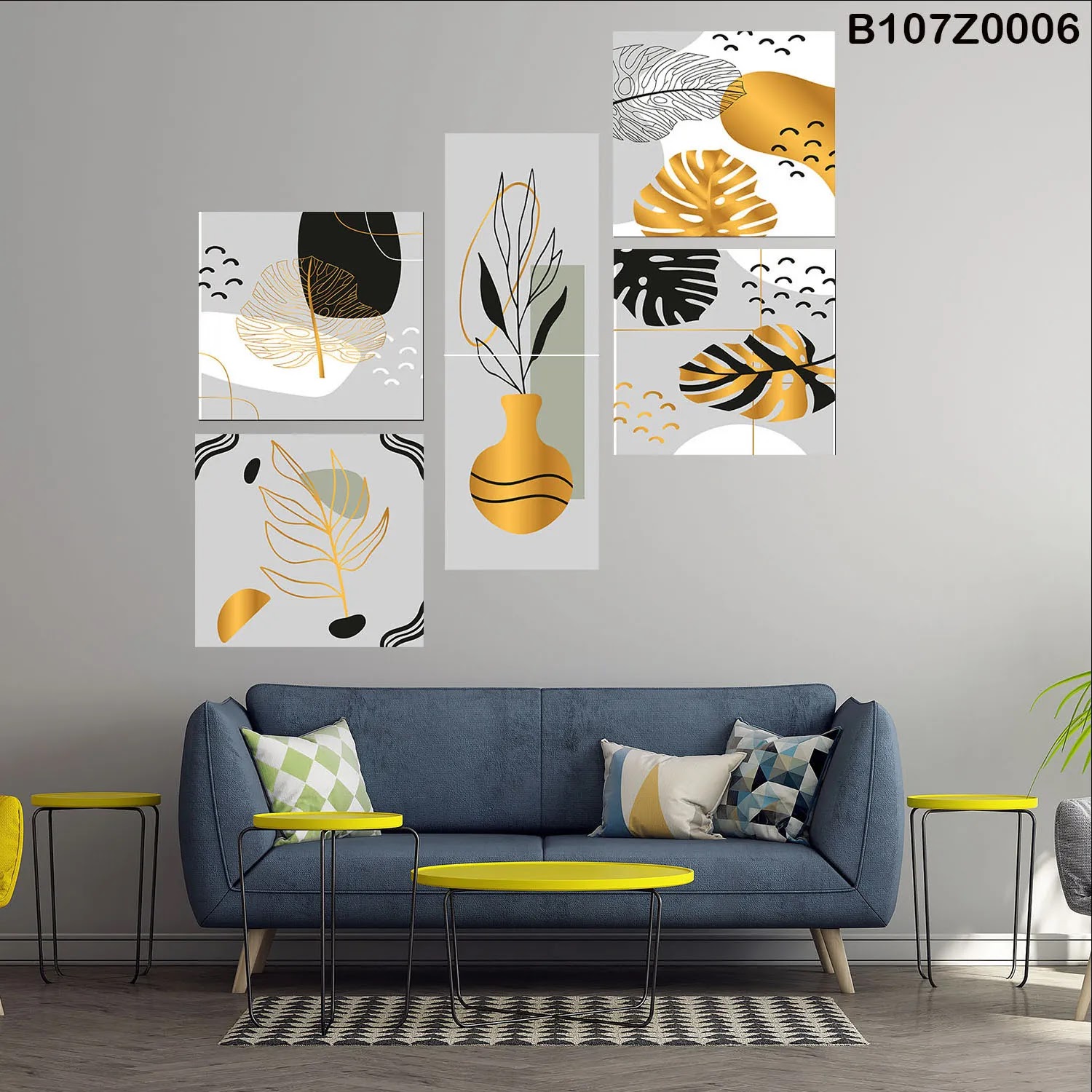 لوحة حائط خشبية تعليق مطبوعة – طقم 6 قطع