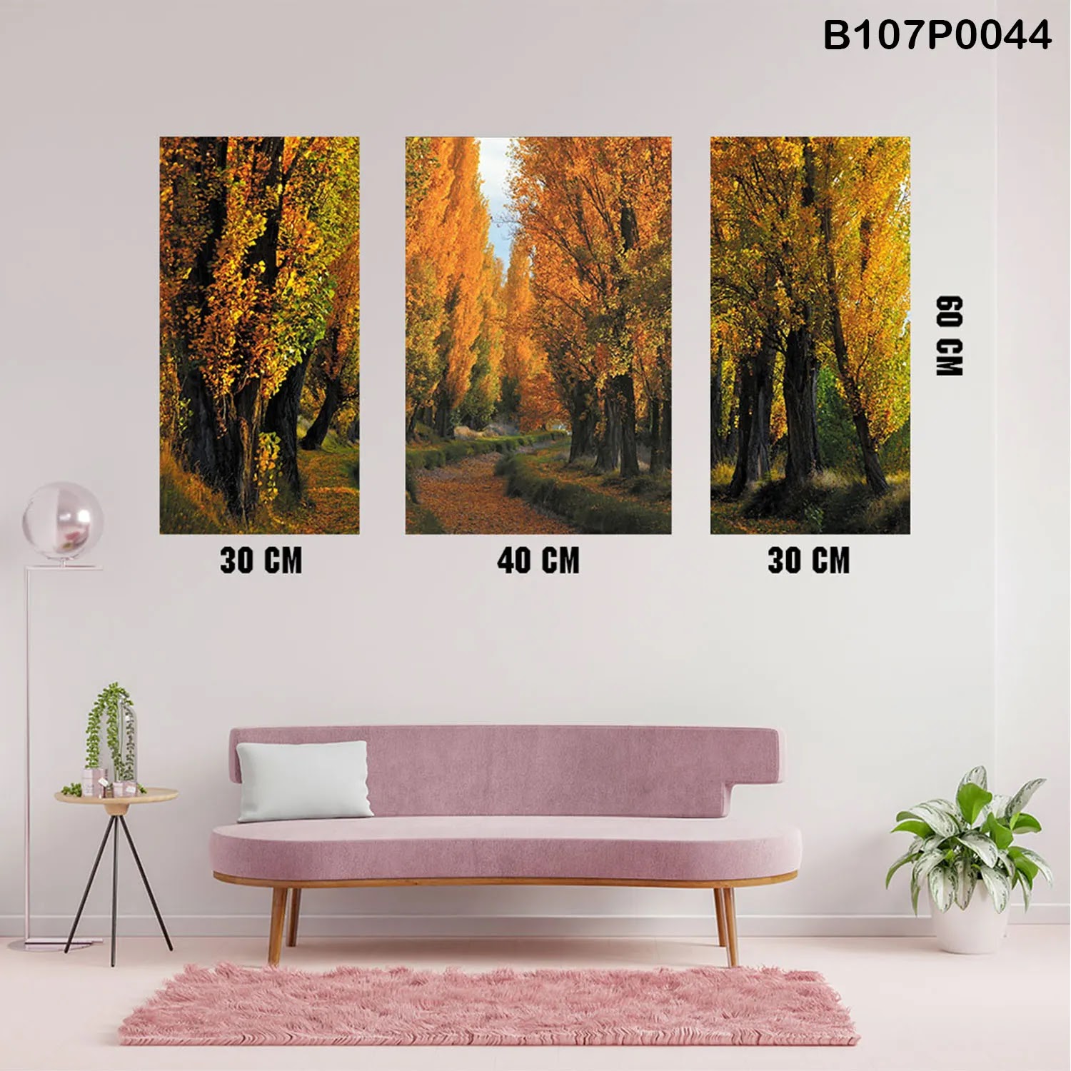 Triptych panel with a forest at autumn
