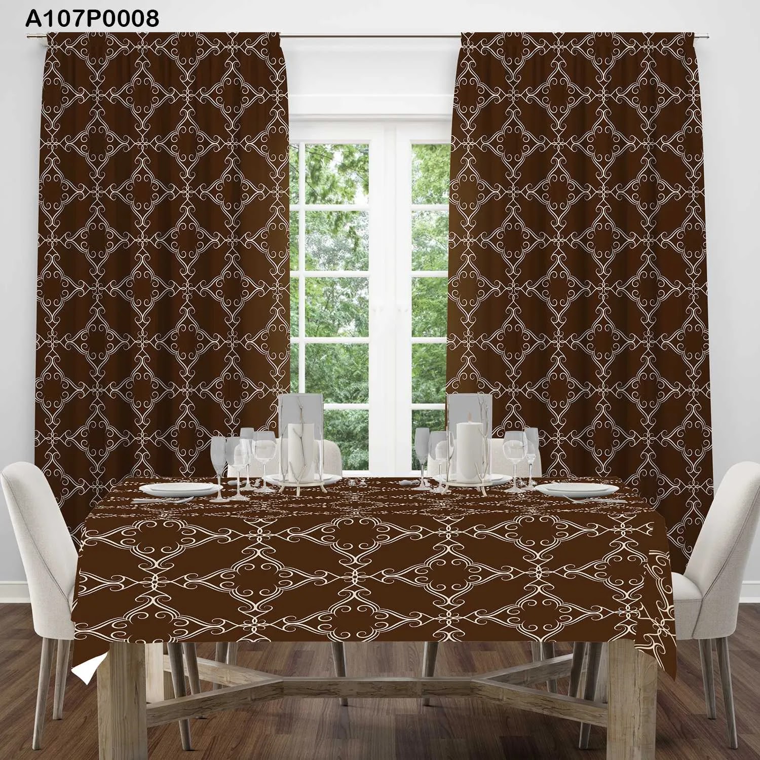 ستائر ووجه طاولة مطبوع