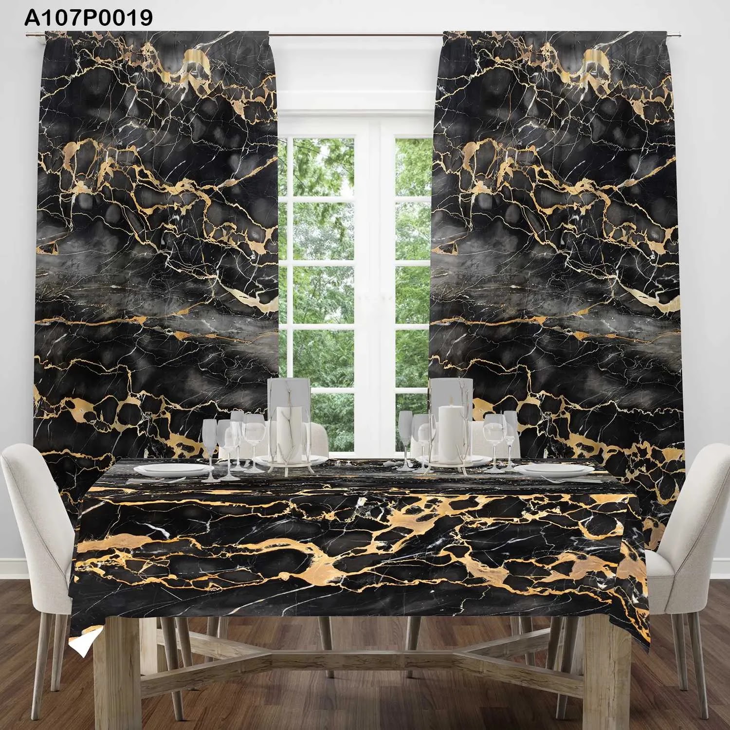 ستائر ووجه طاولة مطبوع