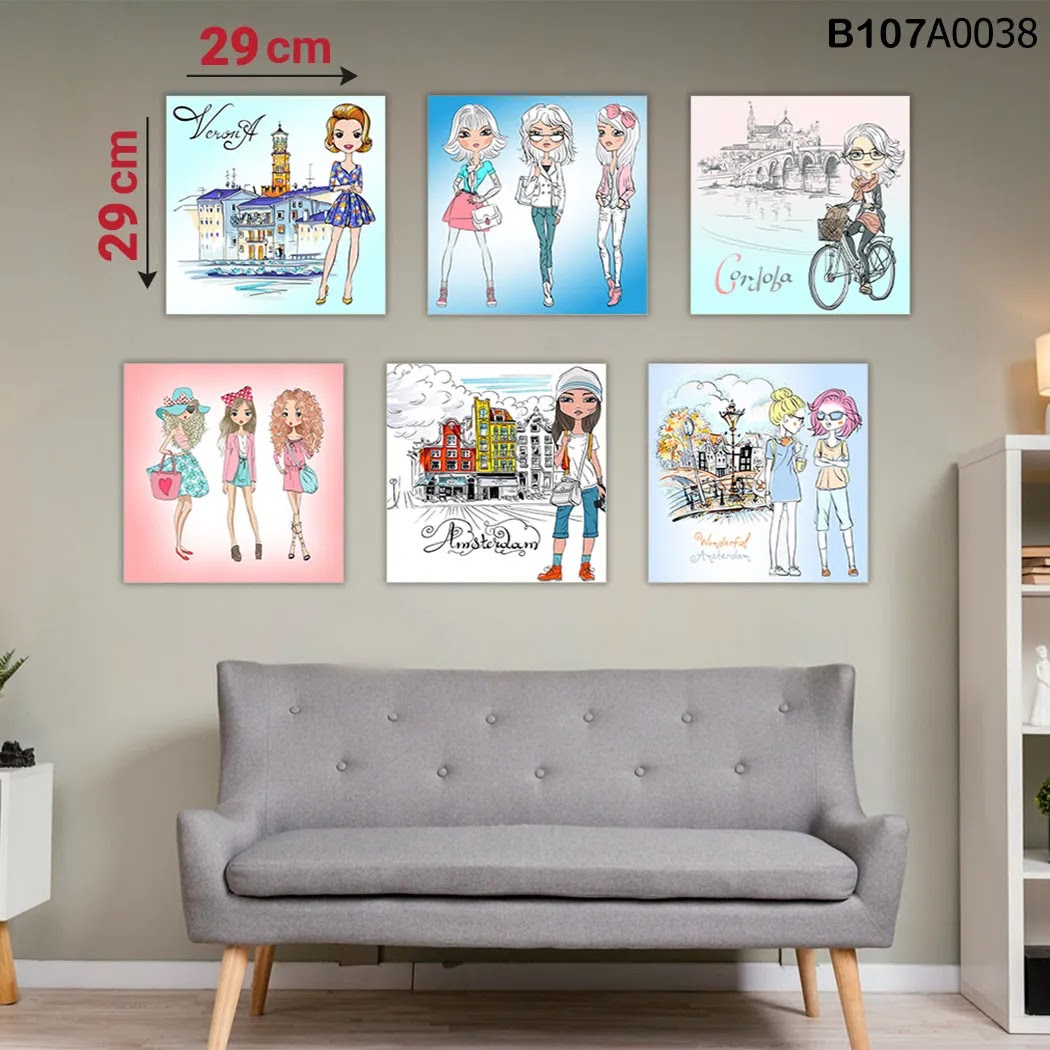 لوحة حائط خشبية مطبوعة – طقم 6 قطع