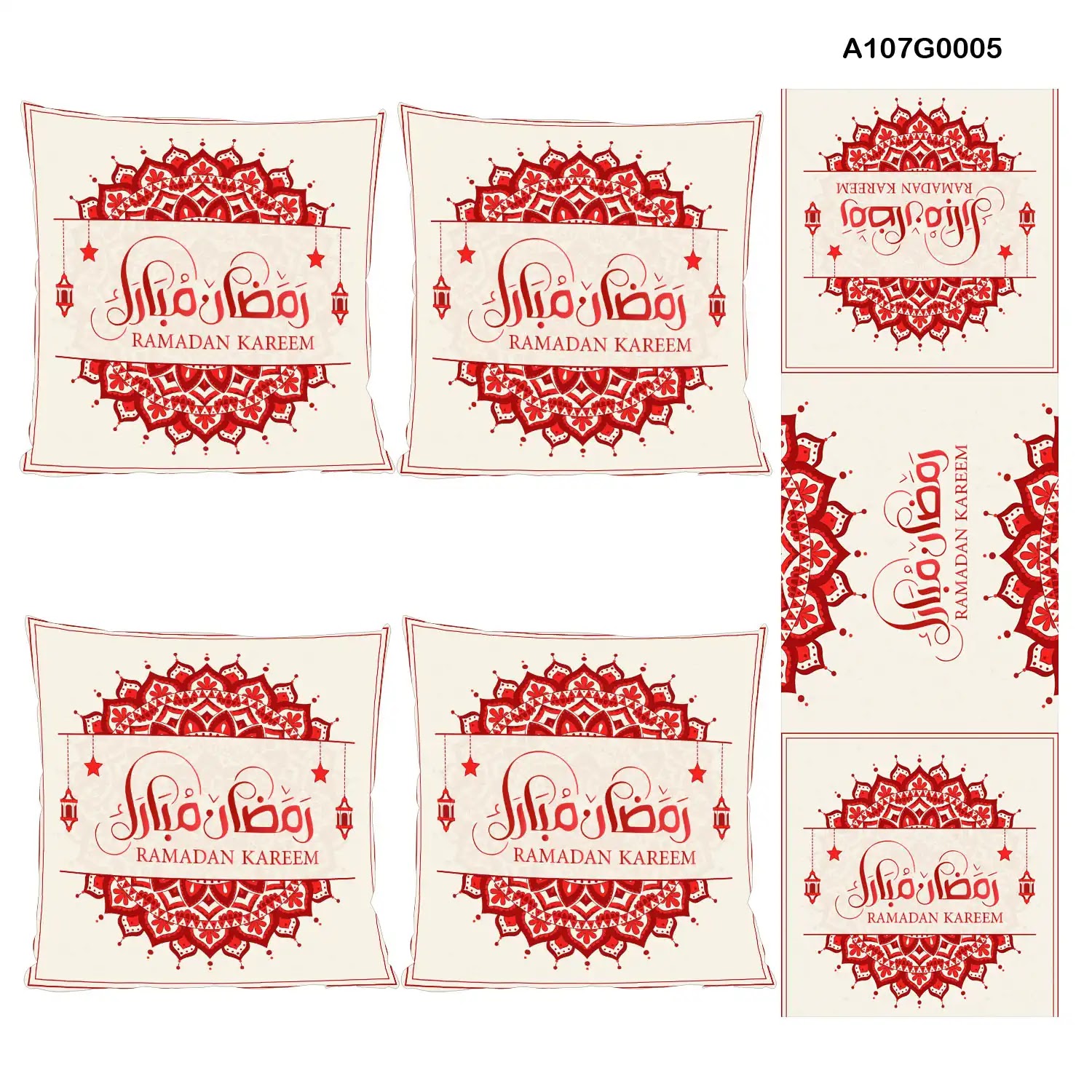 White and red Pillow cover set & table runner for Ramadan