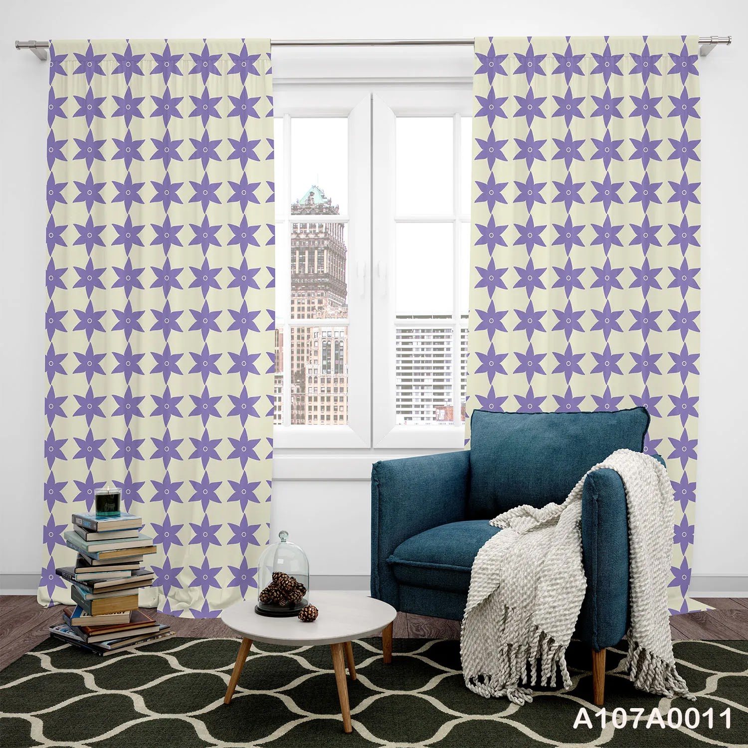Curtains with white color and Mauve stars for office, kitchen and rooms