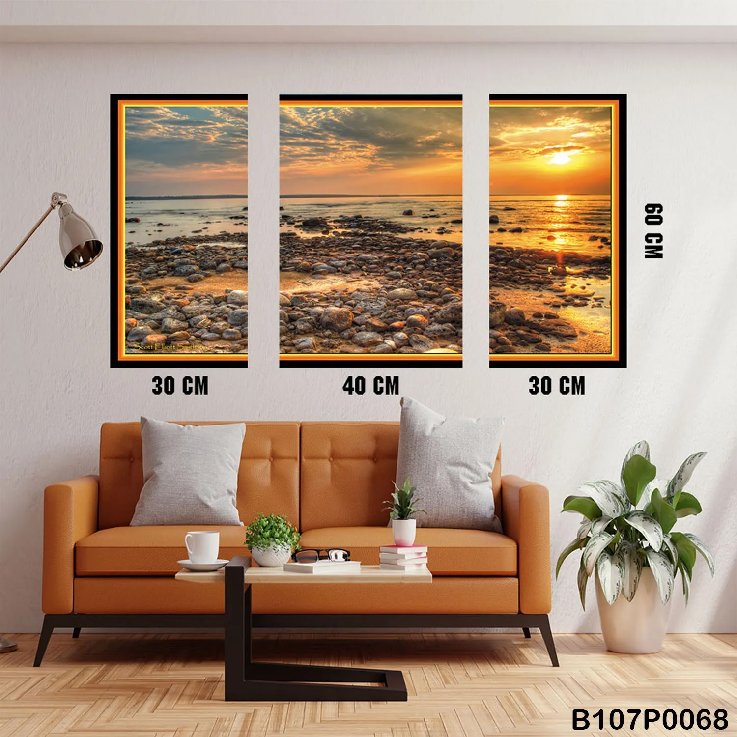 Triptych panel with beach at sunset
