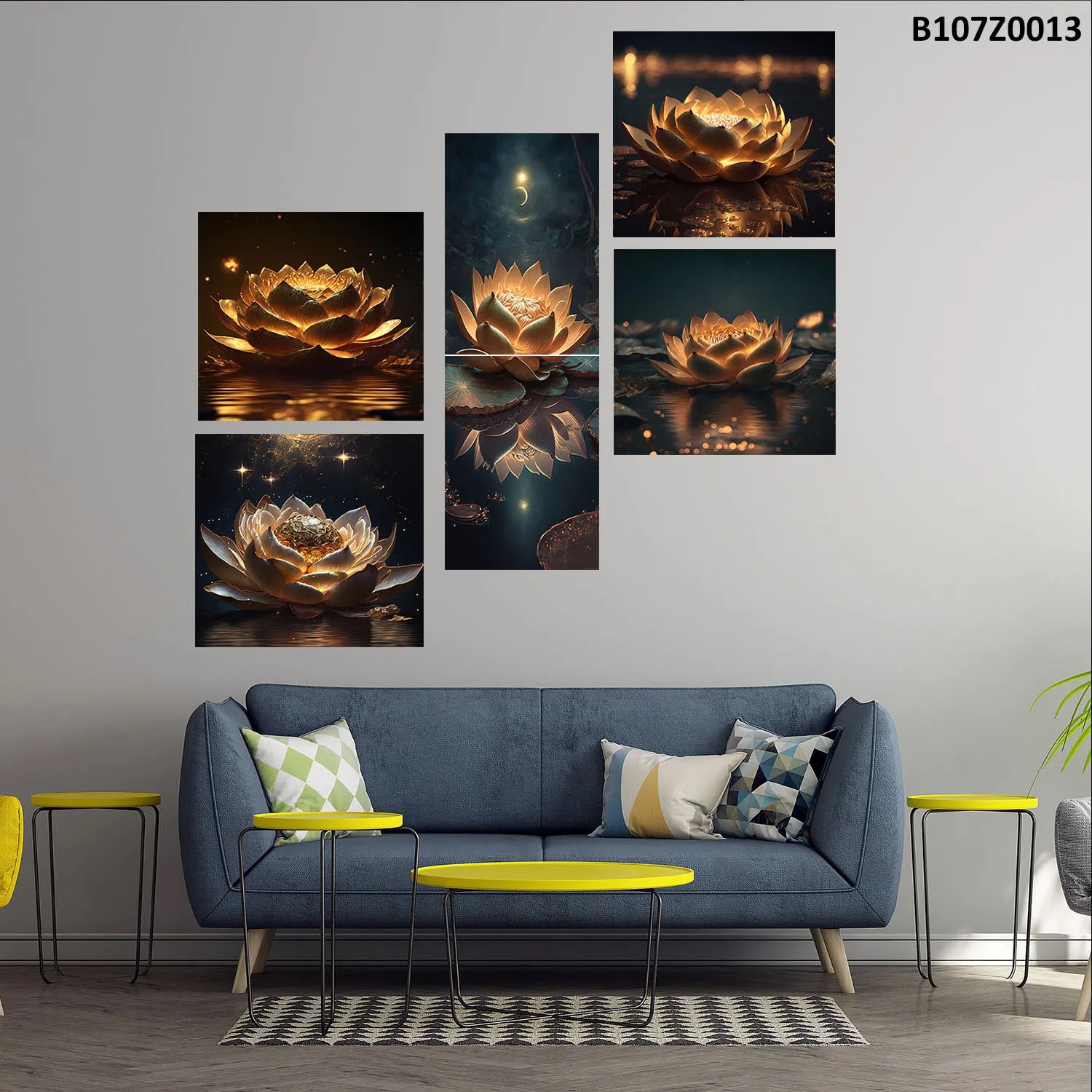 لوحة حائط خشبية تعليق مطبوعة – طقم 6 قطع