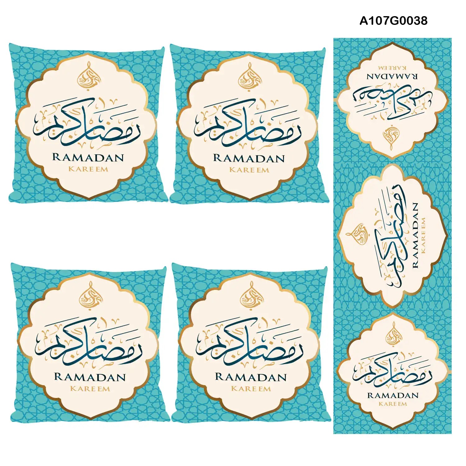 Blue and white Pillow cover set & table runner for Ramadan