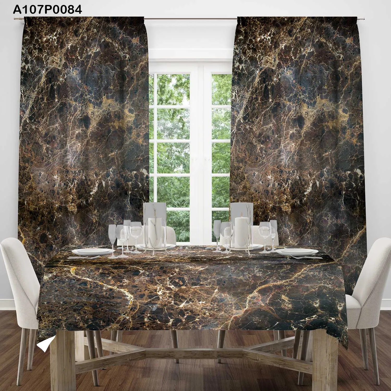 ستائر ووجه طاولة مطبوع