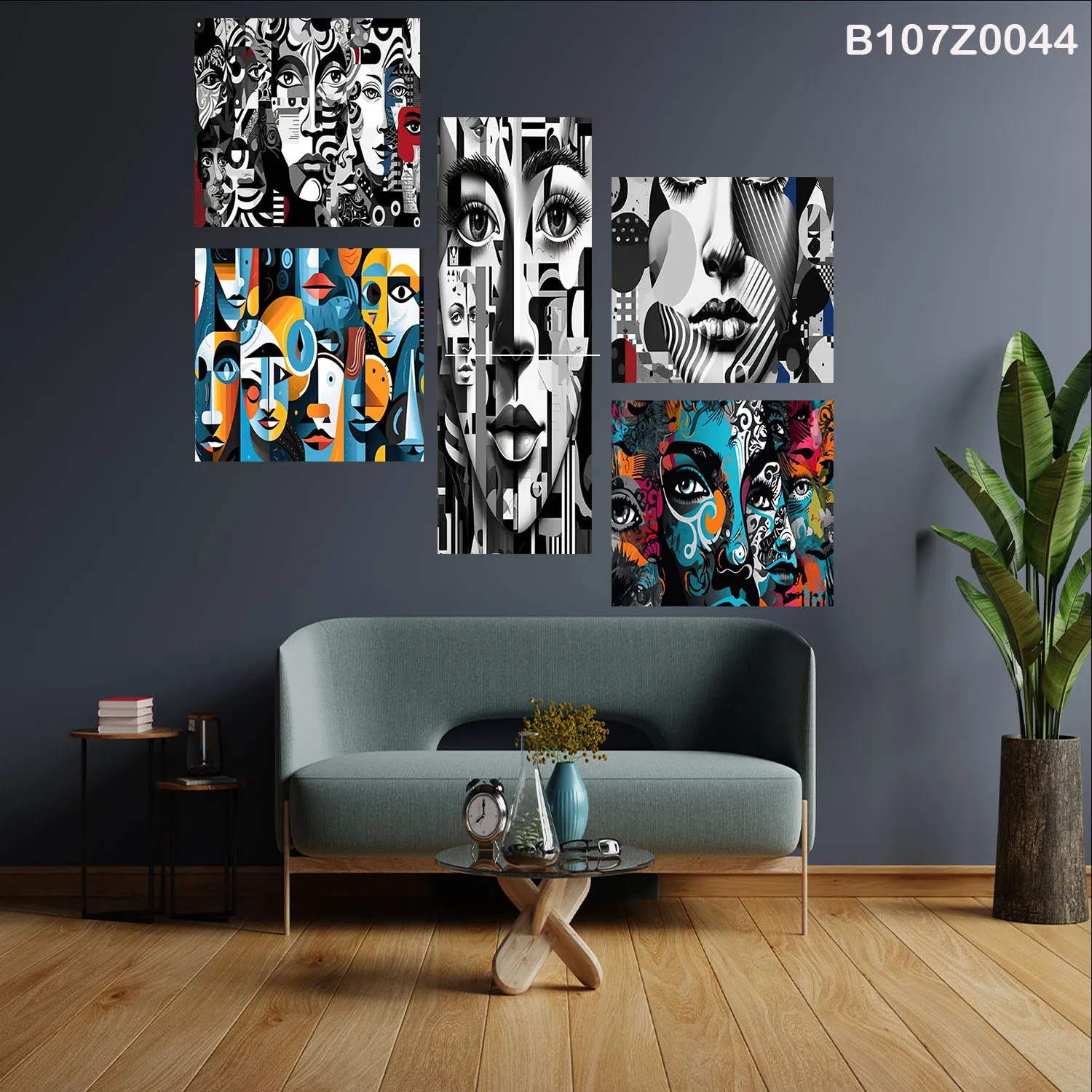 لوحة حائط خشبية تعليق مطبوعة – طقم 6 قطع