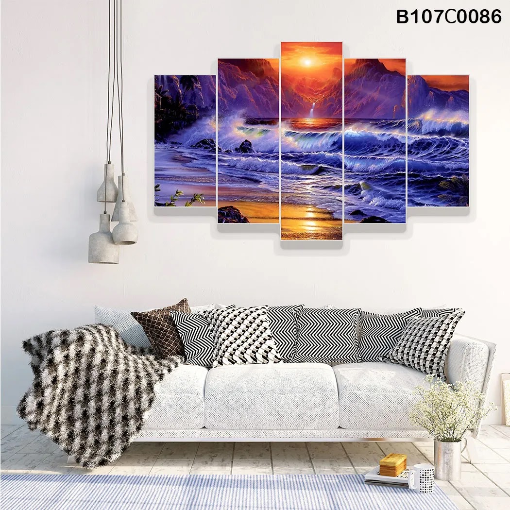 pentagonal plate with Fantasy picture of waves