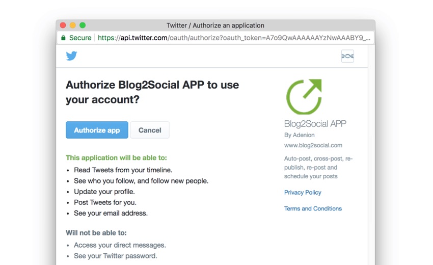 Blog2Social: autorizar o acesso social
