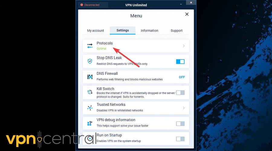 VPN Unlimited protocol settings