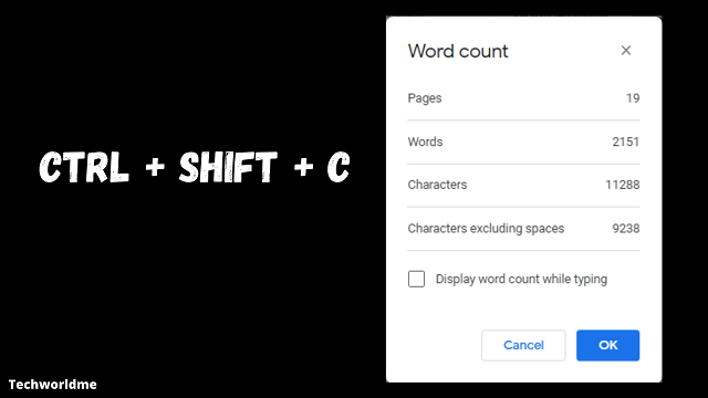 shortcut for word count in google docs