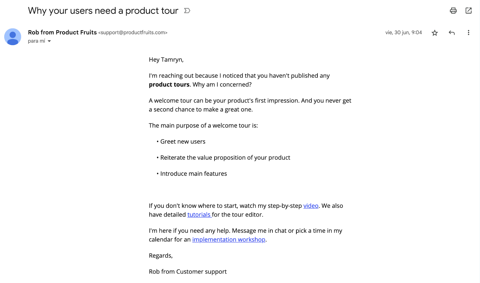 Screenshot of an email copy that helps new users onboard to a product