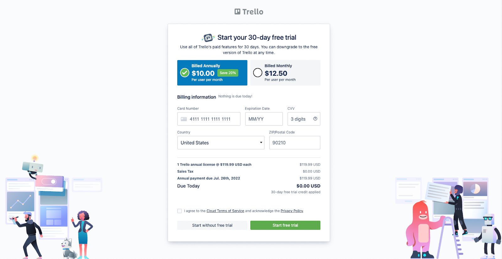 Pay Page for Trello's Premium  best product led growth examples
