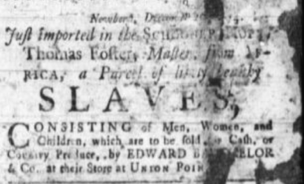 Advertisement by Edward Batchelor & Co. North Carolina Gazette, December 23, 1774