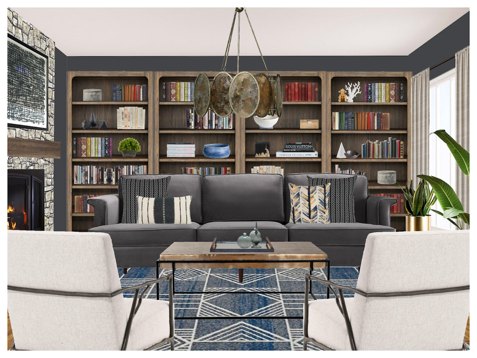 interior design moodboard examples: Earthy library moodboard