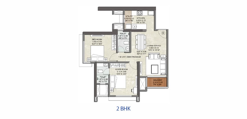 Kalpataru Srishti Floor Plan - 2 BHK