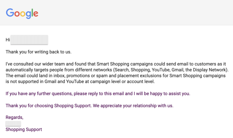 Email from Google Shopping Support