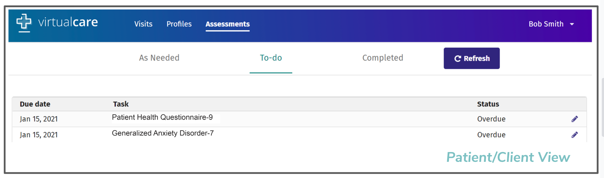 Screenshot of VirtualCare Assessments platform 