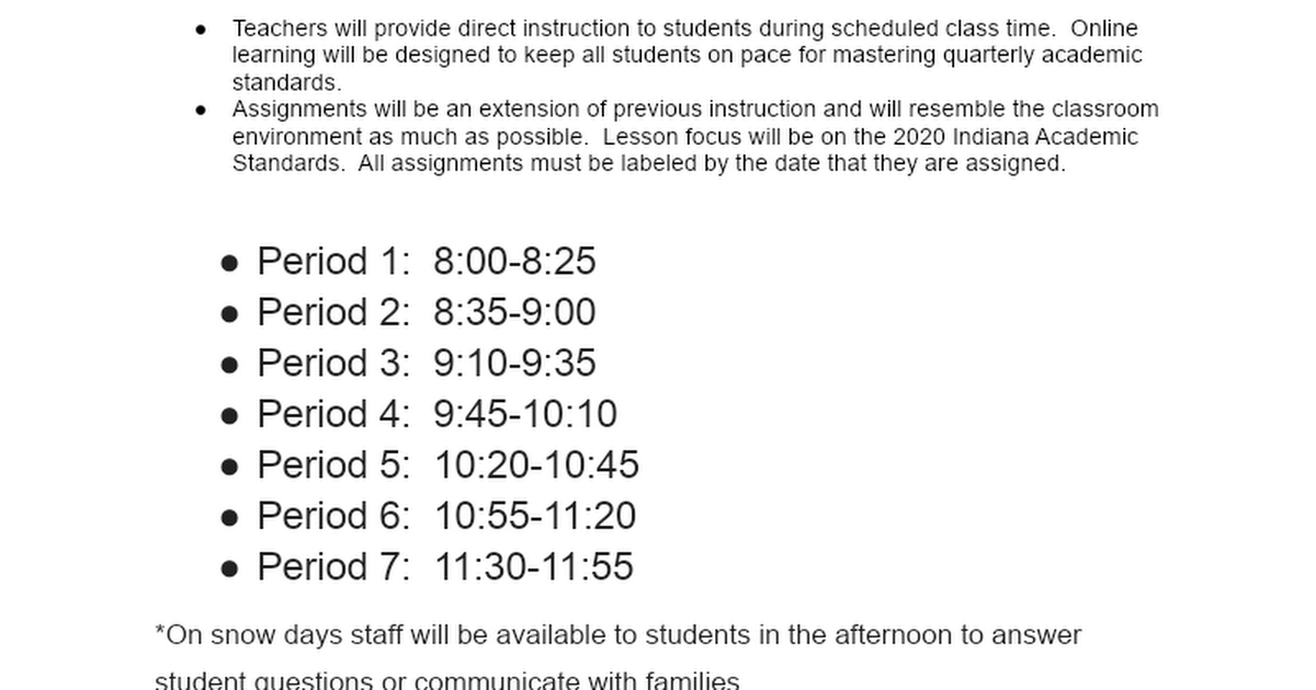 Snow Day / eLearning Schedule for TWMS and TWHS