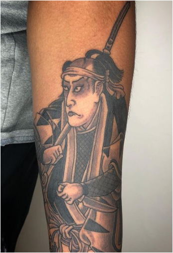 Black And Grey Samurai Tattoo