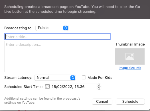 Scheduling a YouTube Live with Ecamm