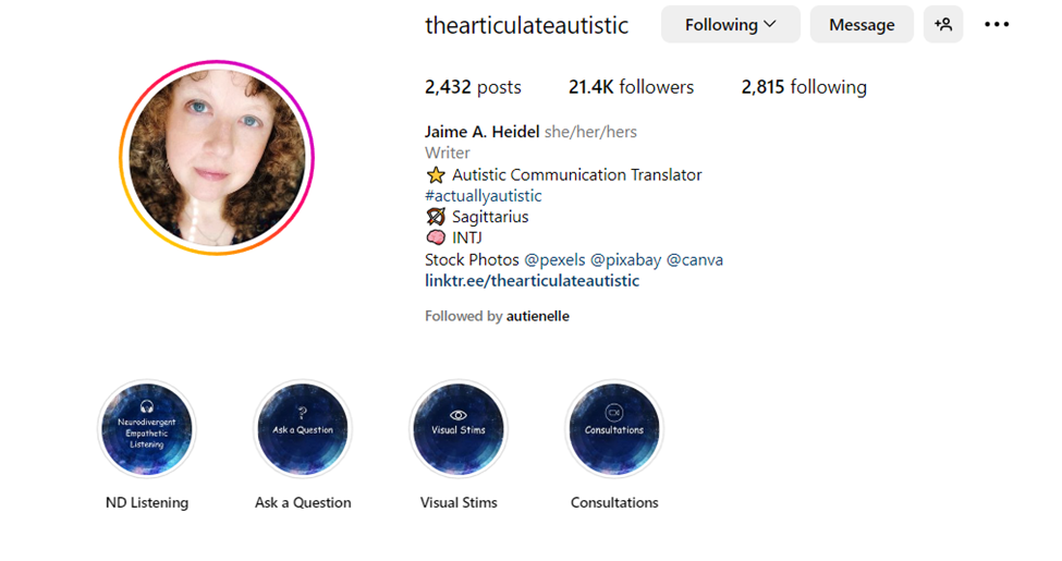 Instagram profile desktop view