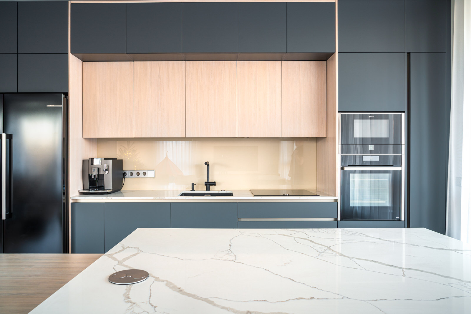 Two-level kitchen cabinets for extra storage and efficient use of space