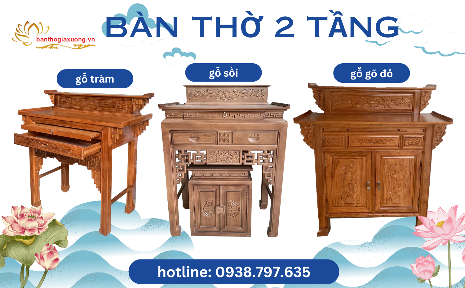 Tổng hợp 10 mẫu bàn thờ gia tiên 2 tầng gỗ tràm, sồi và gõ đỏ