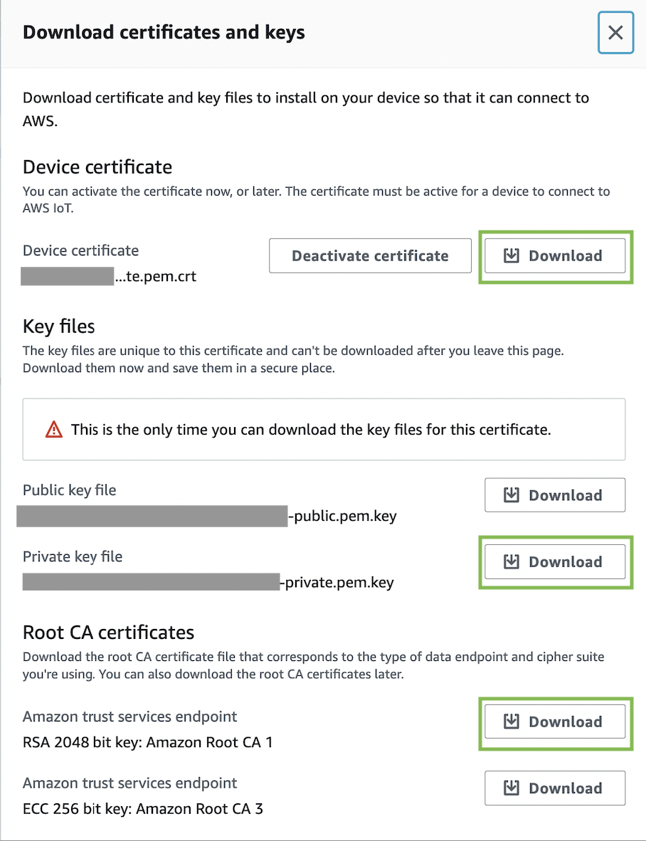 Screenshot of Certificates and Keys on the AWS console.