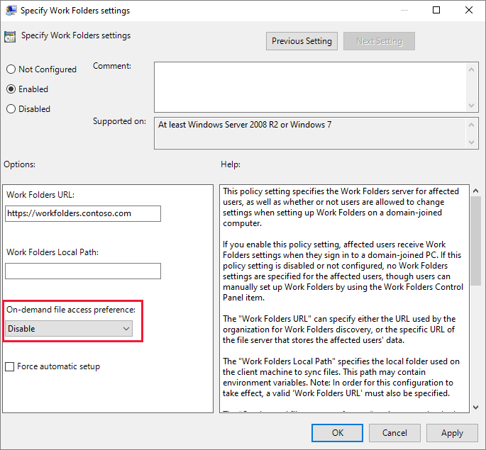 Disable the on-demand file access using the Group Policy setting