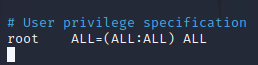 the original line in the file for user privliege only contains root.