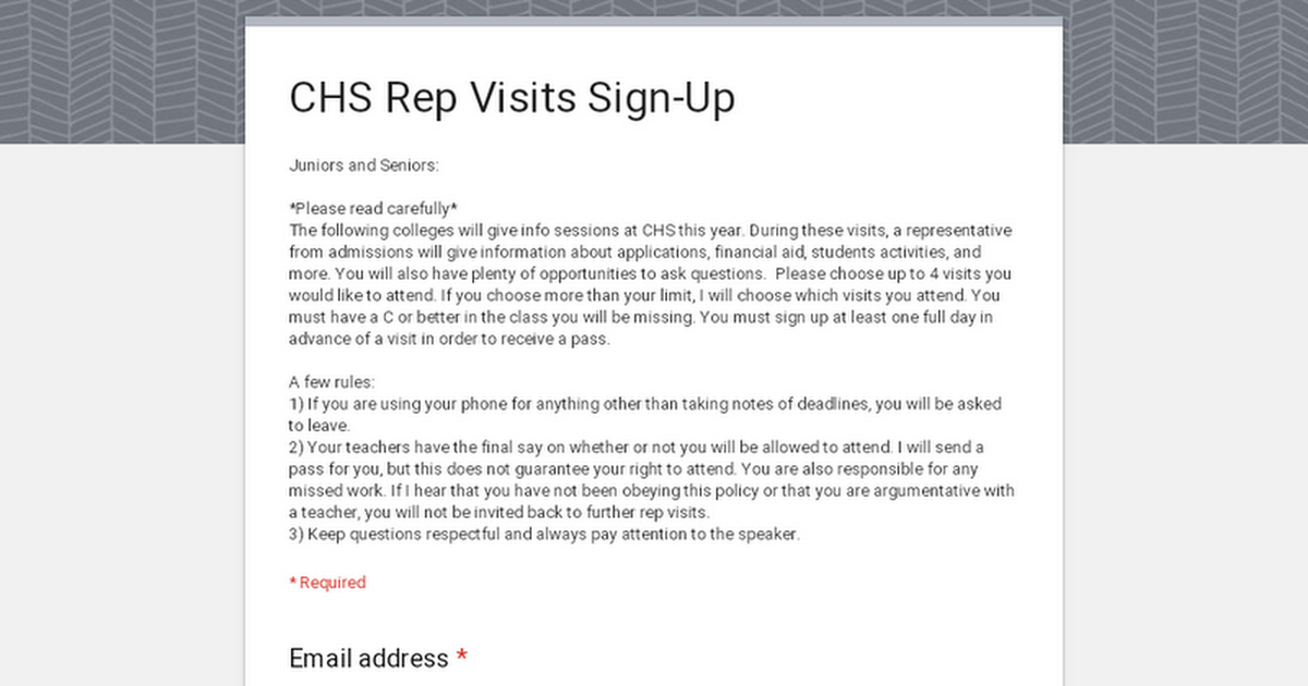 CHS Rep Visits Sign-Up