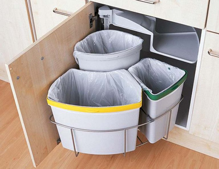 Create A Recycling Space using recycle bins and dust bins.