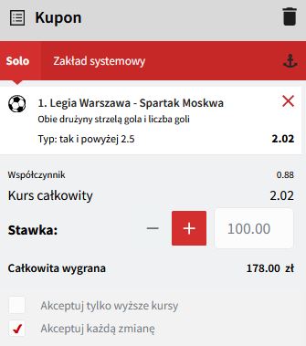 Legia - Spartak typy - propozycja kuponu w Fuksiarzu