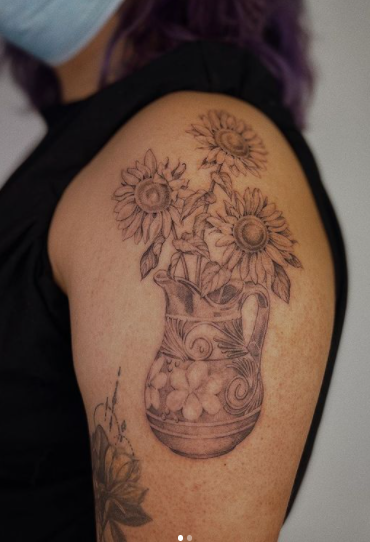 Jar With Sunflower Tattoo Design 