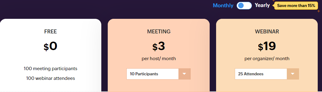 Zoho meeting pricing plans