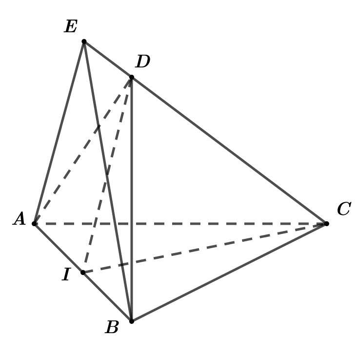 24. Cho tứ diện (ABCD) có tam giác (ABC) đều cạnh (a), (DA = DB = frac{{asqrt 3 }}{3}),(CD bot AD). Trên cạnh (CD) kéo dài lấy điểm (E) sao cho (widehat {AEB} = 90^circ ). Tính thể tích (V) của khối tứ diện (EABC).</p> 1