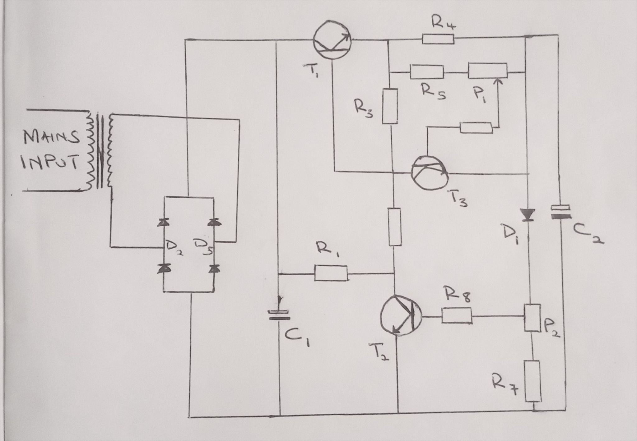 A Variable Voltage and Current Power Supply Circuit Diagram