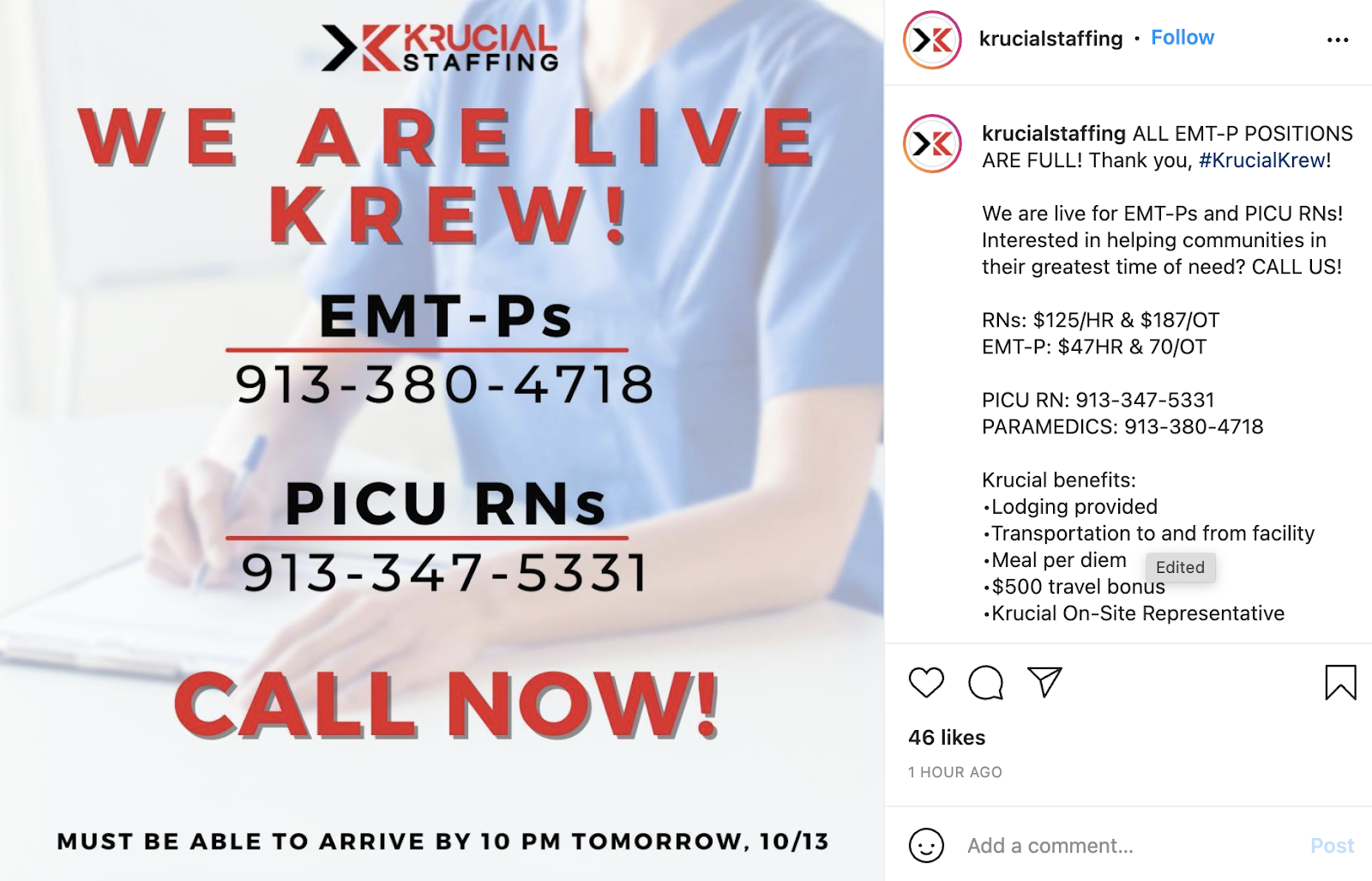 Krucial Staffing facebook post