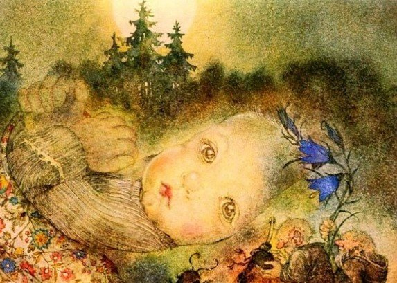 An illustration of Persephone as a baby. 