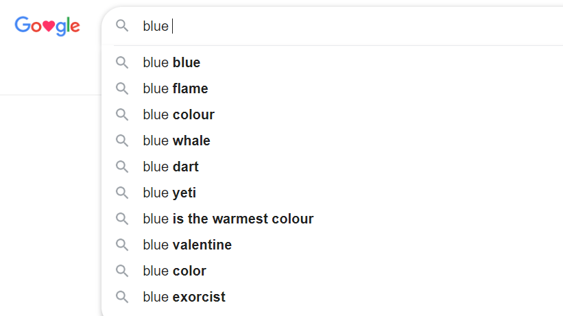 Suggested phrases on Google