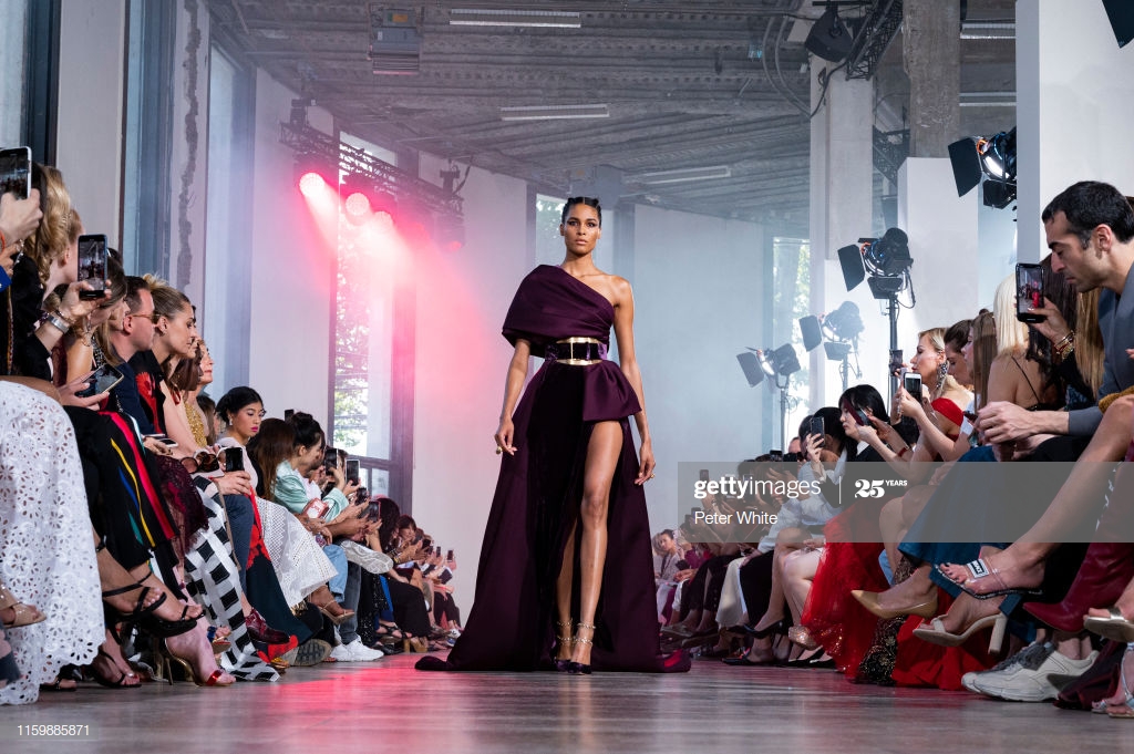 Cindy Bruna walks the runway during the Elie Saab Haute Couture ...