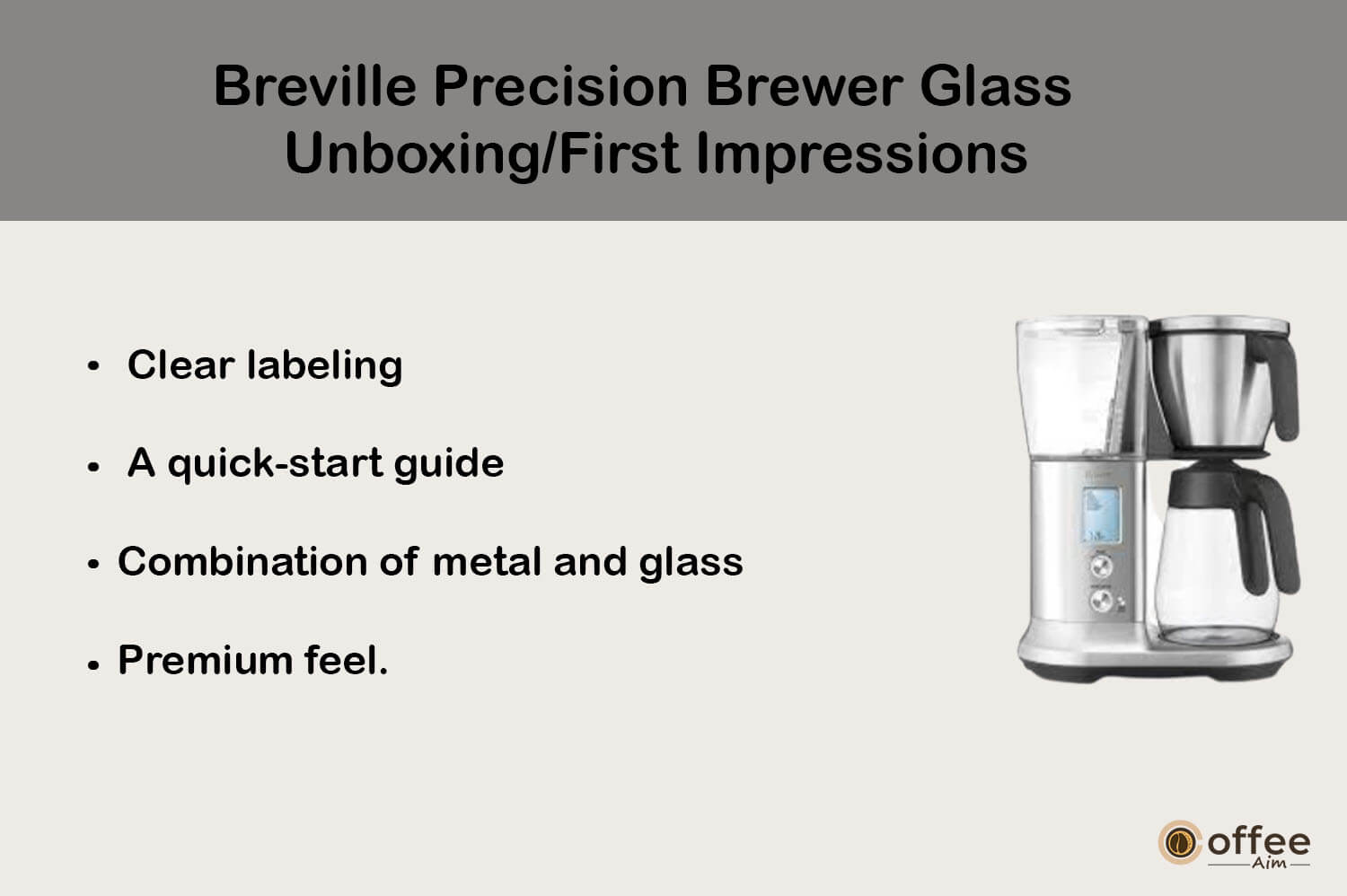 This image showcases the initial unboxing and first impressions of the 'Breville Precision Brewer Glass' for our in-depth article titled 'Breville Precision Brewer Glass Review'.